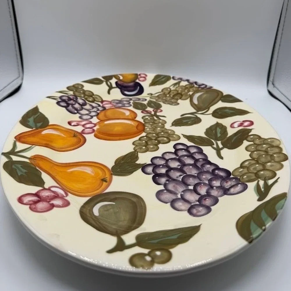 Vintage WCL Fruit Harvest Oval Serving Platter Hand Painted Grapes Pears Peaches